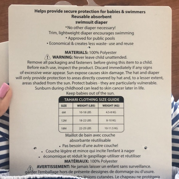 Reusable Blue & White Striped Baby Swim Hat & Diaper Set NWT - Picture 5 of 5